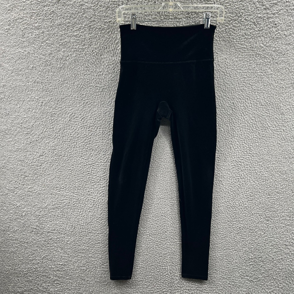 SPANX Womens M Black Velvet High Waisted Slimming Yoga Leggings Pull On Stretch